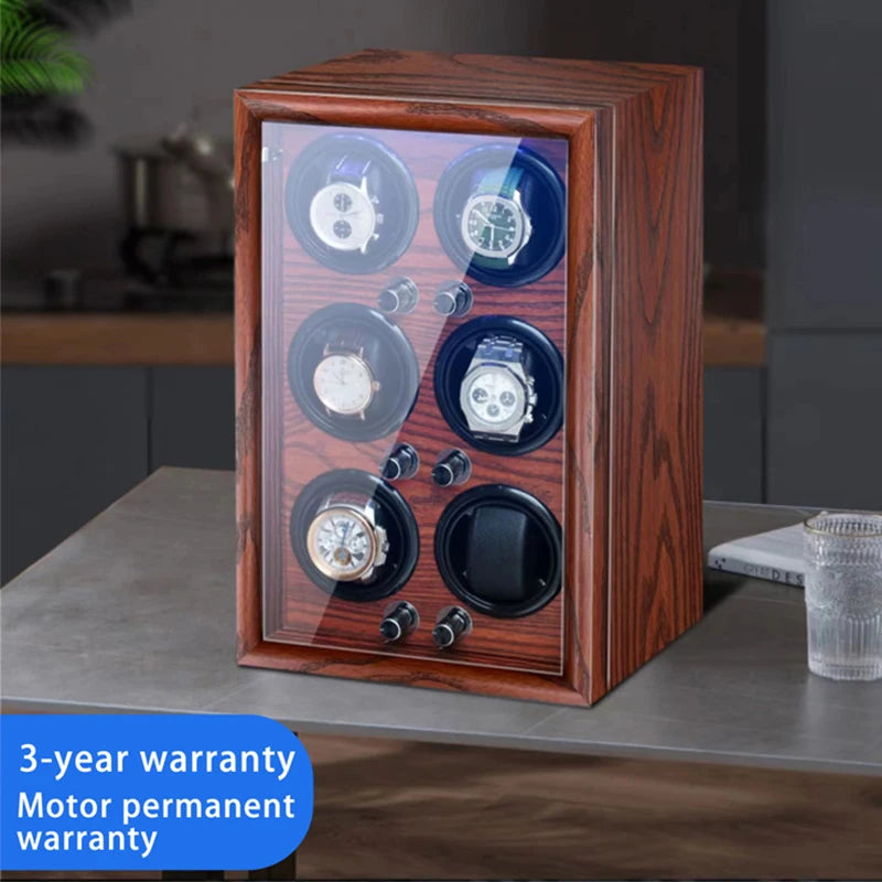 Mechanical Automatic Watch Winder Luxury Wood Watch Box Battery Installable with LED Light and Lid Sensor Watches Storage Box