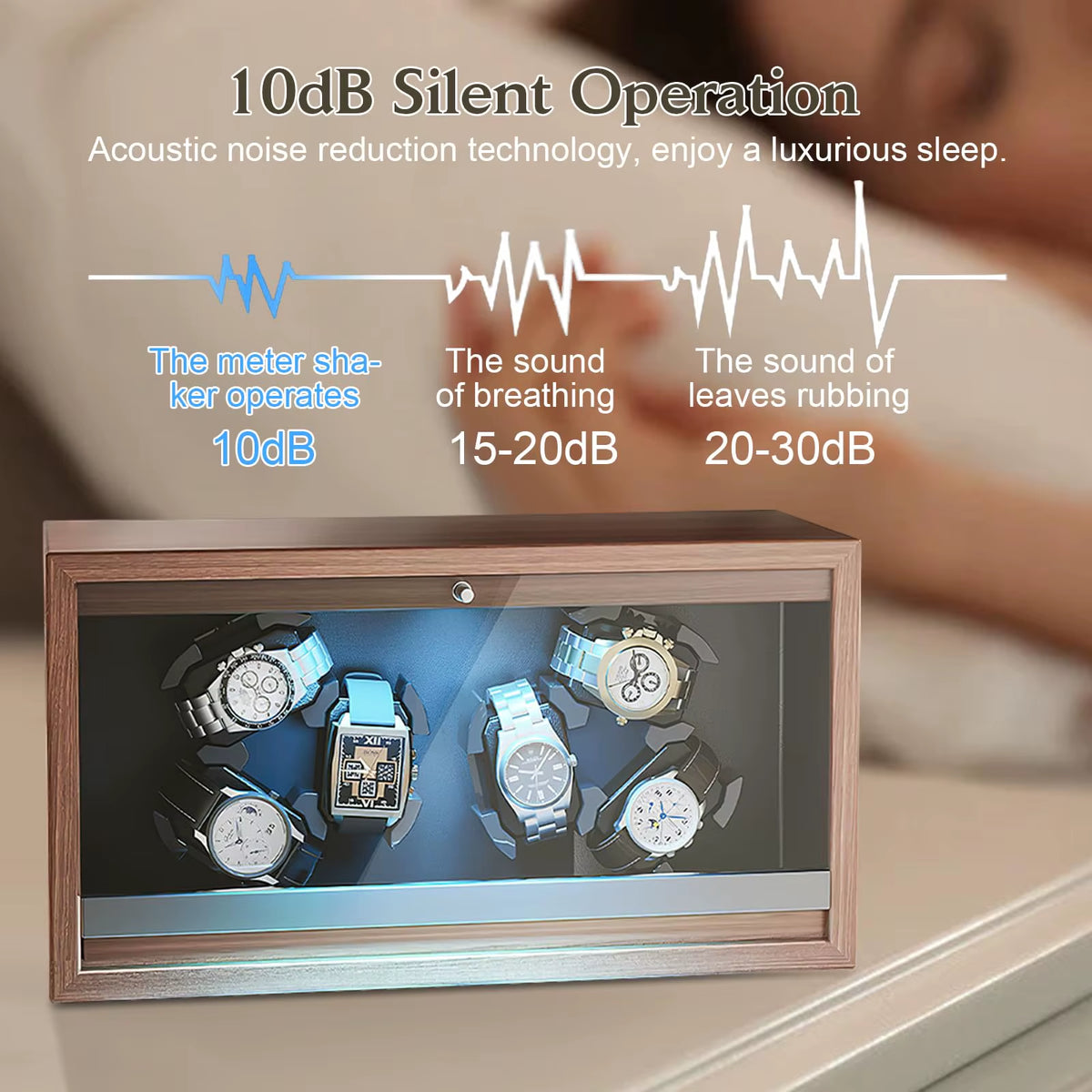 Watch Winder for Automatic Watches 6/4/3/2/1 Slots Watch Shaker Wooden Box Super Motor Blue LED Light Jewelry Store Display Box