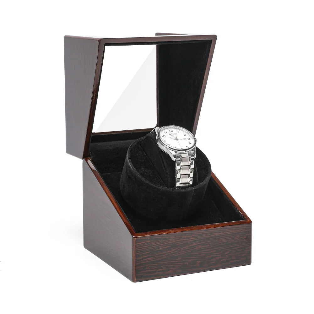 Luxry Wooden Watch Box Single Winder with Glass Storage Automatic Watch Case Battery Powered Shaker Mabuchi Motor