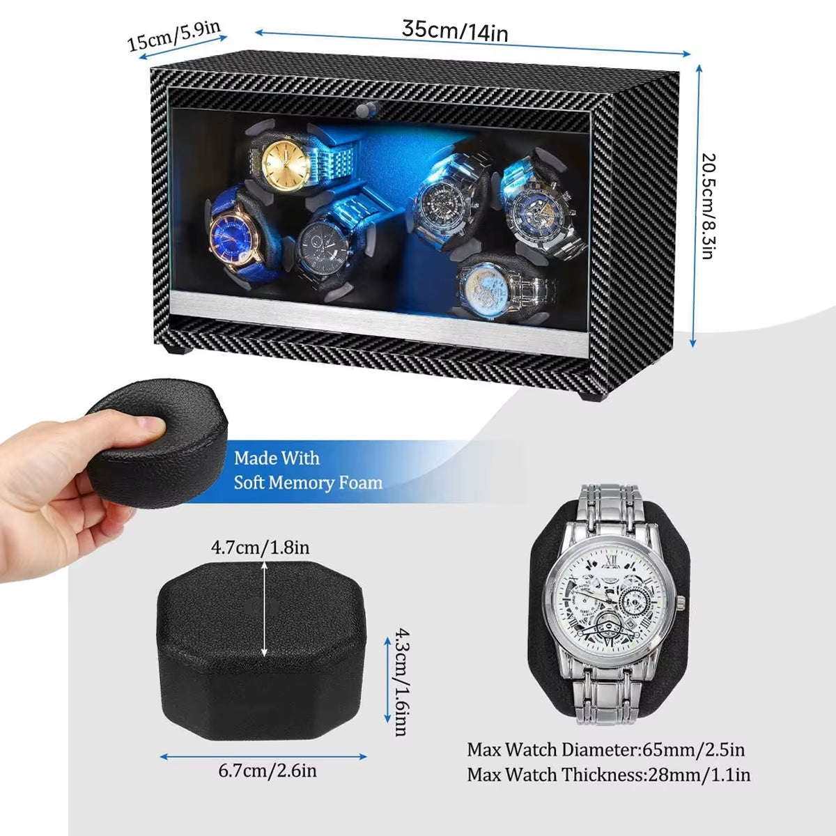 Watch Winder for Automatic Watches 6/4/2/1 Slots Watch Shaker Wooden Box Super Motor Blue LED Light Jewelry Store Display Box