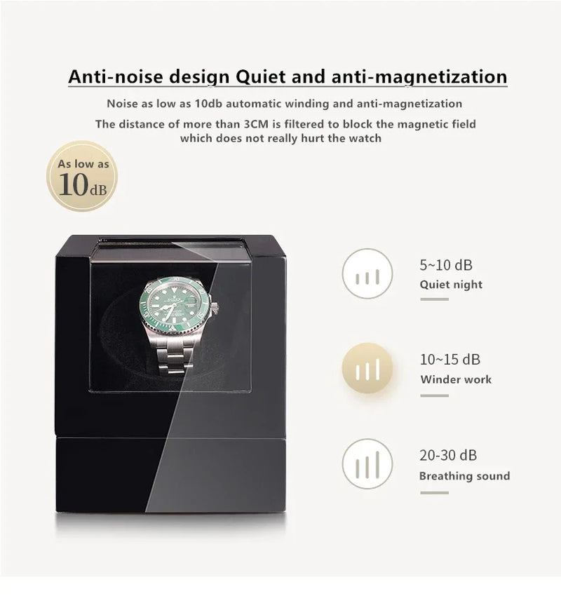 Luxry Wooden Watch Box Single Winder with Glass Storage Automatic Watch Case Battery Powered Shaker Mabuchi Motor