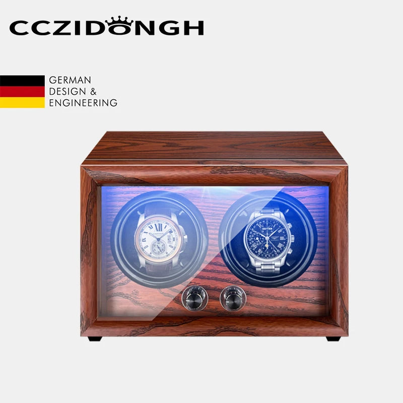 Mechanical Automatic Watch Winder Luxury Wood Watch Box Battery Installable with LED Light and Lid Sensor Watches Storage Box