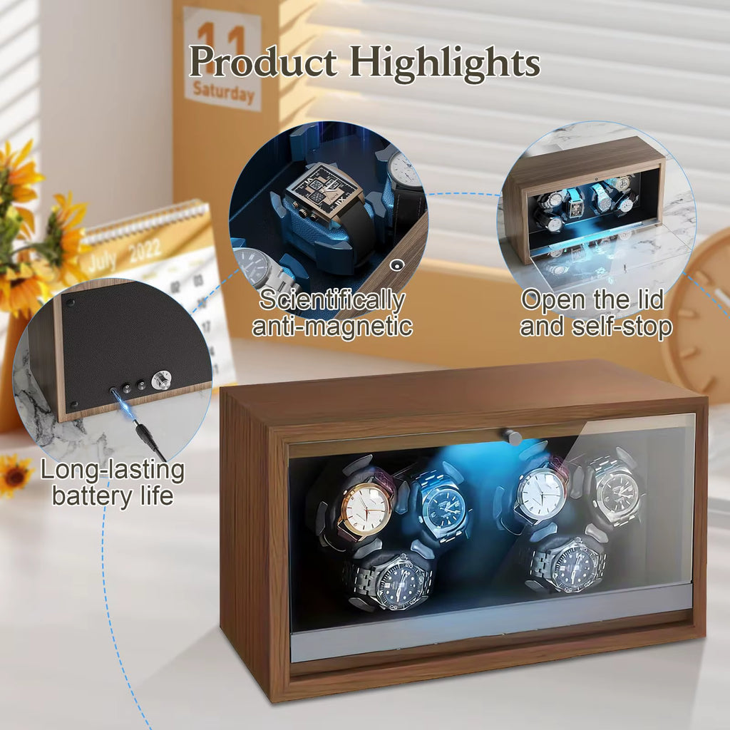 Watch Winder for Automatic Watches 6/4/3/2/1 Slots Watch Shaker Wooden Box Super Motor Blue LED Light Jewelry Store Display Box