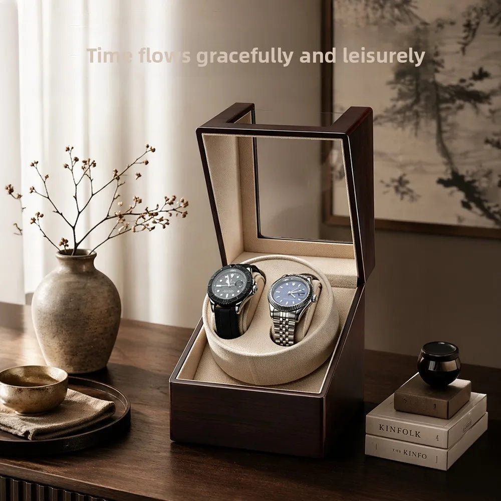 Luxury 2 Slots Watch Winder for Automatic Watches Box 2 Watches Rotating Storage Display Automatic Winding Universal