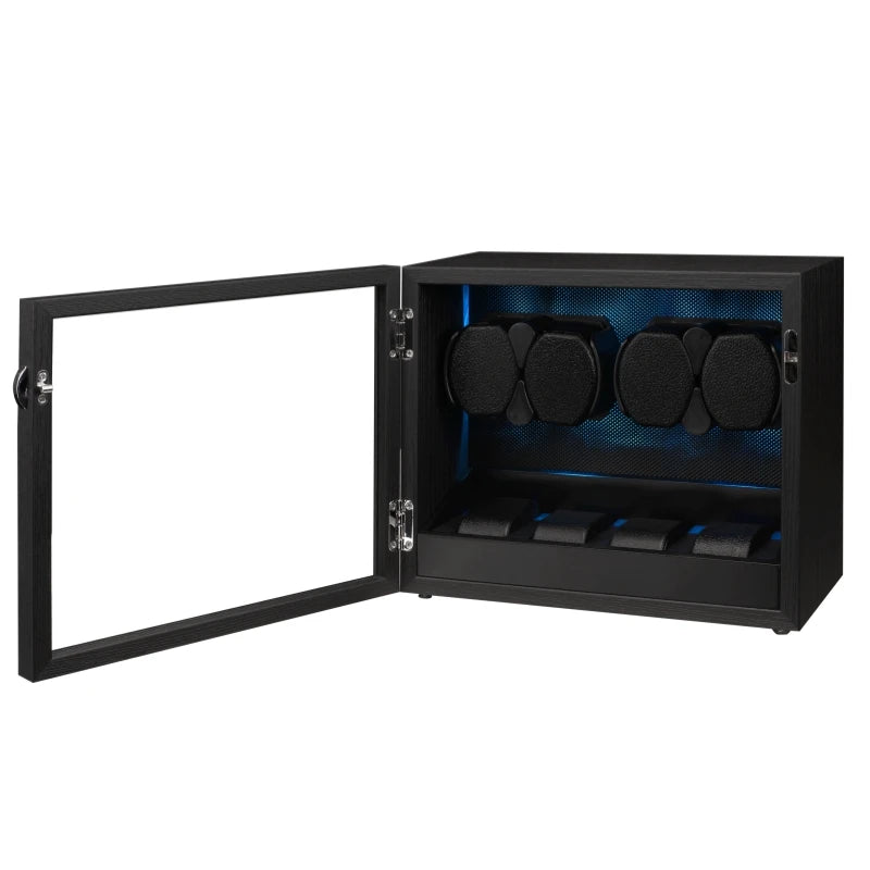 Watch Winder 2 4 8 Watches Storage Box Black Wood Grain Silent Motor with Backlight