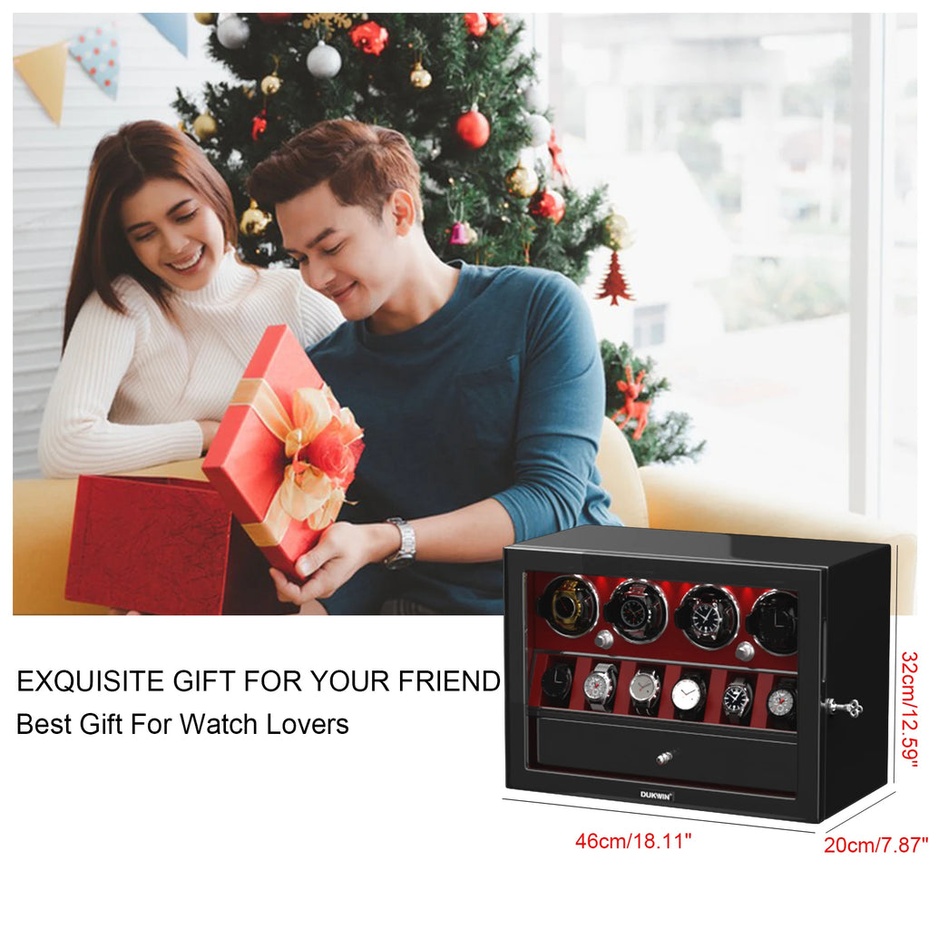 Watch Winder for Automatic Watches 2/4/6/8 Slots with Extra Storages Box with LED Light and Quiet Mabuchi Motor