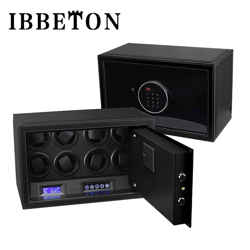 Black Watch Winder Security Safe for Automatic Watches with Digital Lock Faux Leather Finish and Interior Backlight 20Slot