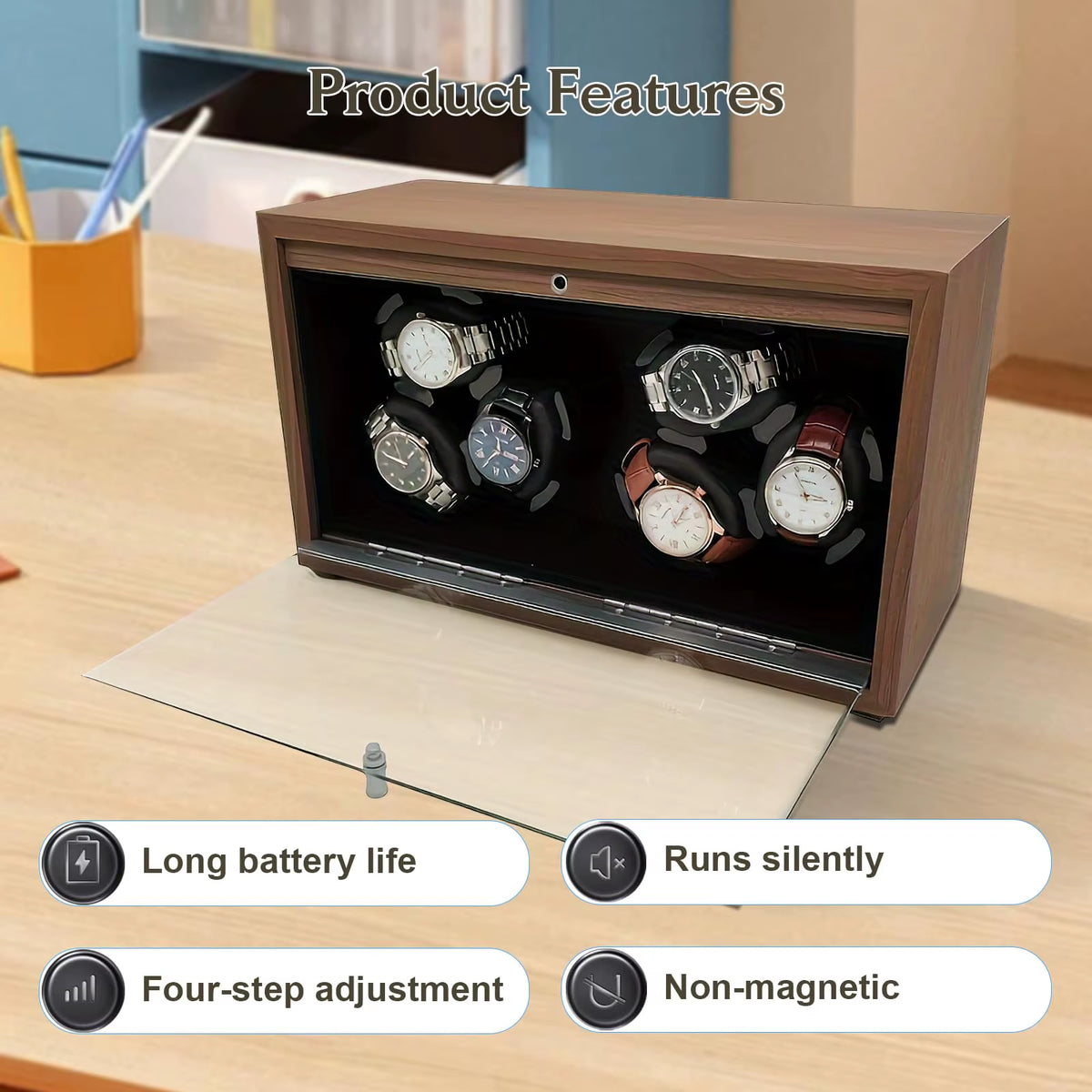 Watch Winder for Automatic Watches 6/4/3/2/1 Slots Watch Shaker Wooden Box Super Motor Blue LED Light Jewelry Store Display Box