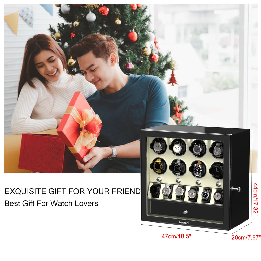 Watch Winder for Automatic Watches 2/4/6/8 Slots with Extra Storages Box with LED Light and Quiet Mabuchi Motor