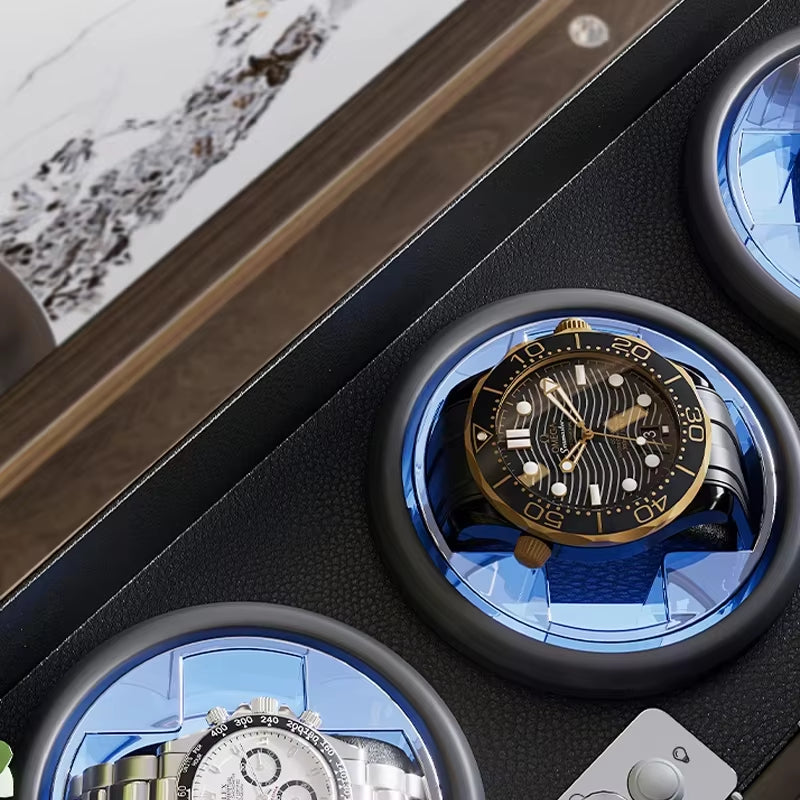 Wooden Automatic Watch Winder Box with Led Light Luxury Quiet Rotating Display Box Multiple Speeds and Slots