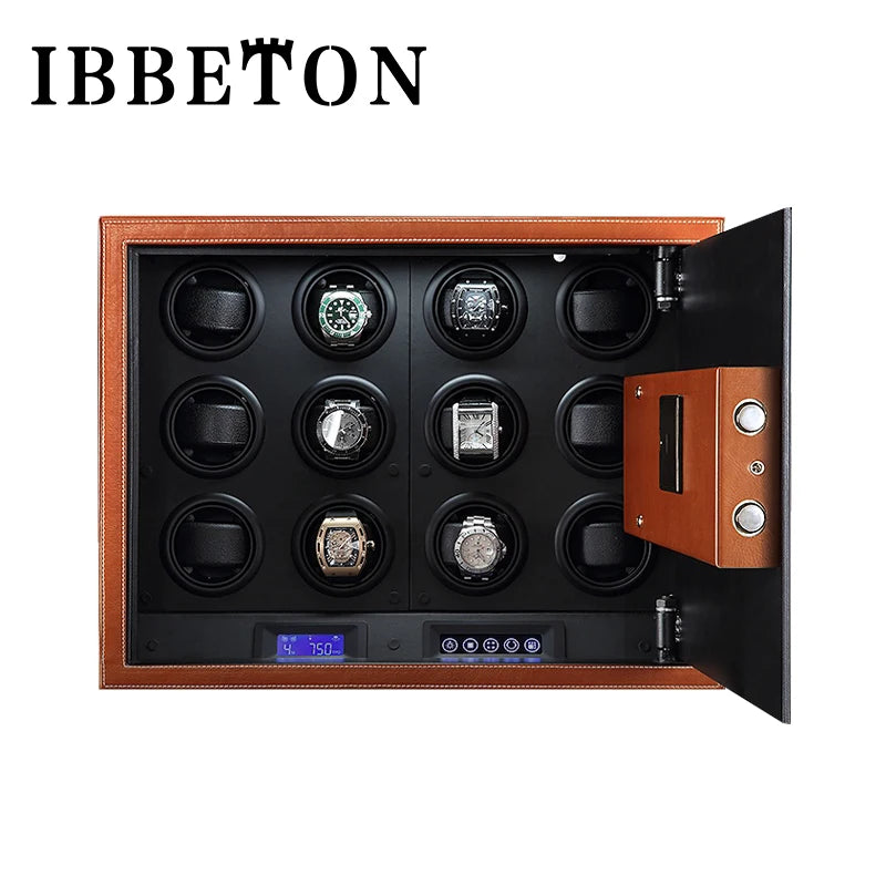 Black Watch Winder Security Safe for Automatic Watches with Digital Lock Faux Leather Finish and Interior Backlight 20Slot