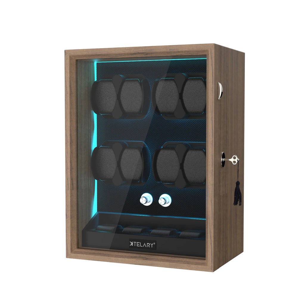 Automatic Watch Winder for Rolex 4/6/8/12 Slot Jewelry Display Box with Blue Light Storage Case for Collectors