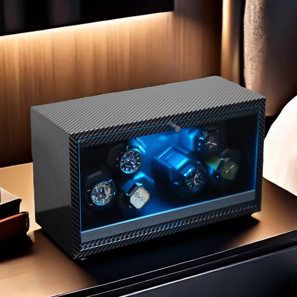 Watch Winder for Automatic Watches 6/4/2/1 Slots Watch Shaker Wooden Box Super Motor Blue LED Light Jewelry Store Display Box