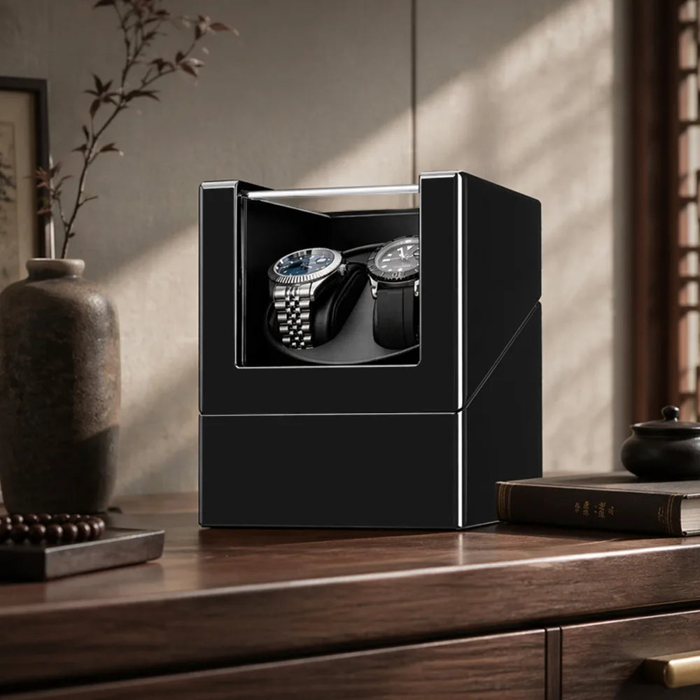 Luxury 2 Slots Watch Winder for Automatic Watches Box 2 Watches Rotating Storage Display Automatic Winding Universal