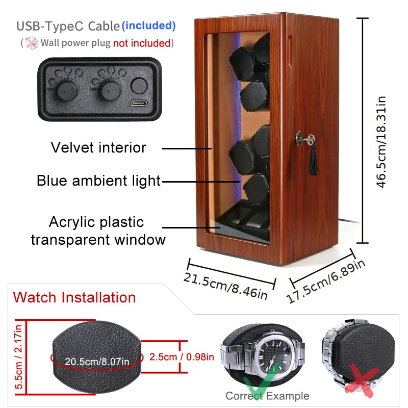 Watch Winder for Automatic Watches Watch Box USB Charging