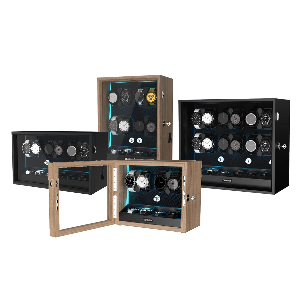 Automatic Watch Winder for Rolex 4/6/8/12 Slot Jewelry Display Box with Blue Light Storage Case for Collectors