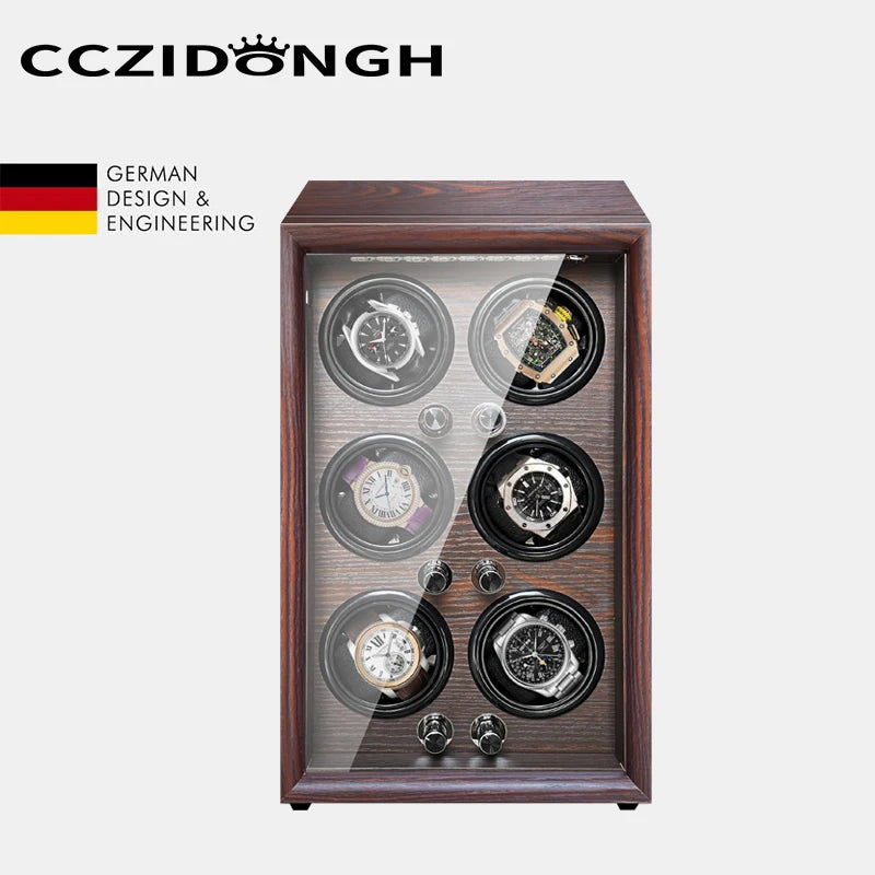 Mechanical Automatic Watch Winder Luxury Wood Watch Box Battery Installable with LED Light and Lid Sensor Watches Storage Box