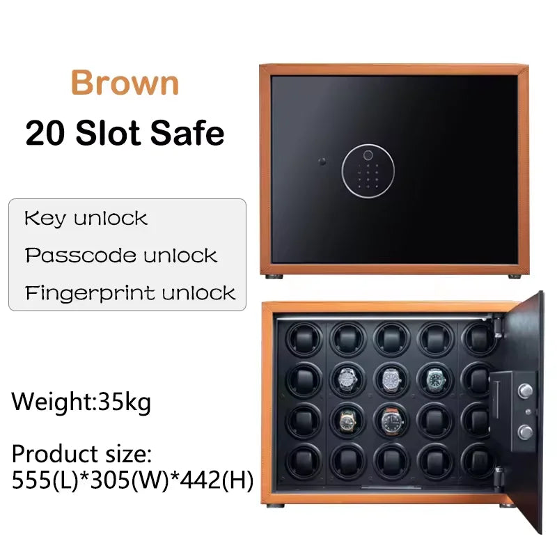 Black Watch Winder Security Safe for Automatic Watches with Digital Lock Faux Leather Finish and Interior Backlight 20Slot