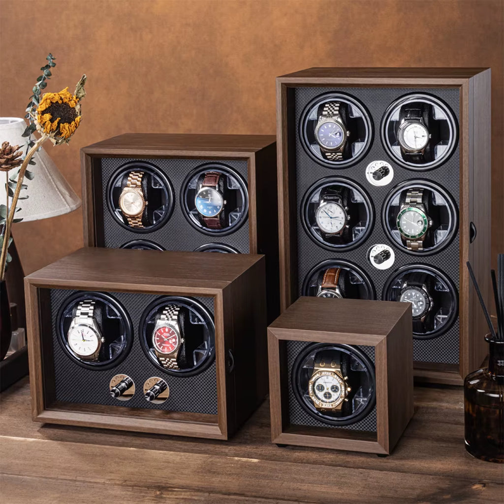 Watch Winder for Automatic Watches 6/4/2/1 Slots Watch Shaker Wooden Box Super Motor Blue LED Light Jewelry Store Display Box