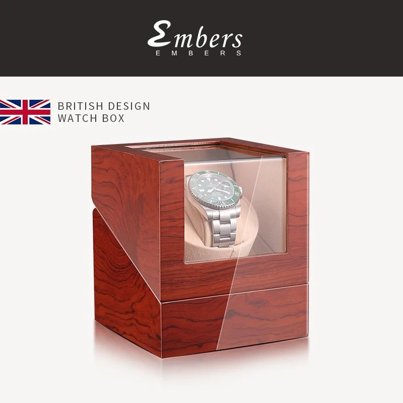 Luxry Wooden Watch Box Single Winder with Glass Storage Automatic Watch Case Battery Powered Shaker Mabuchi Motor