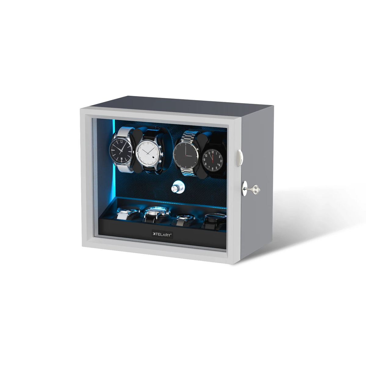 Automatic Watch Winder for Rolex 4/6/8/12 Slot Jewelry Display Box with Blue Light Storage Case for Collectors