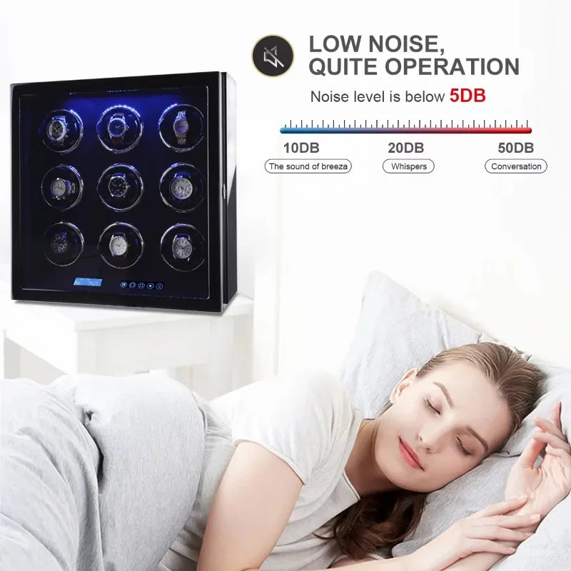 Elegant 9-Slot Watch Winder Box