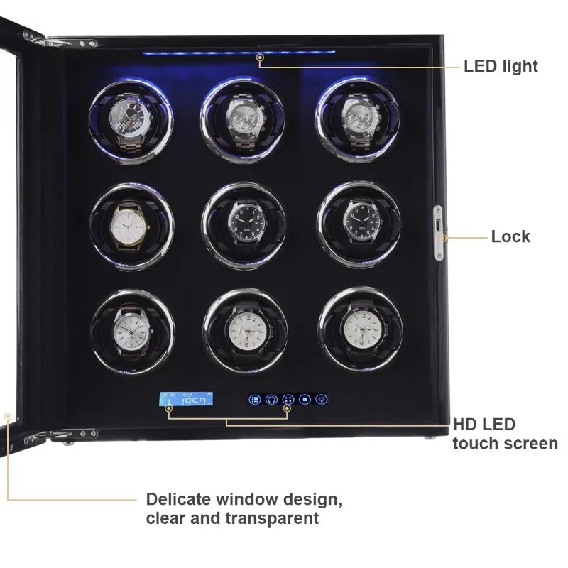 Elegant 9-Slot Watch Winder Box