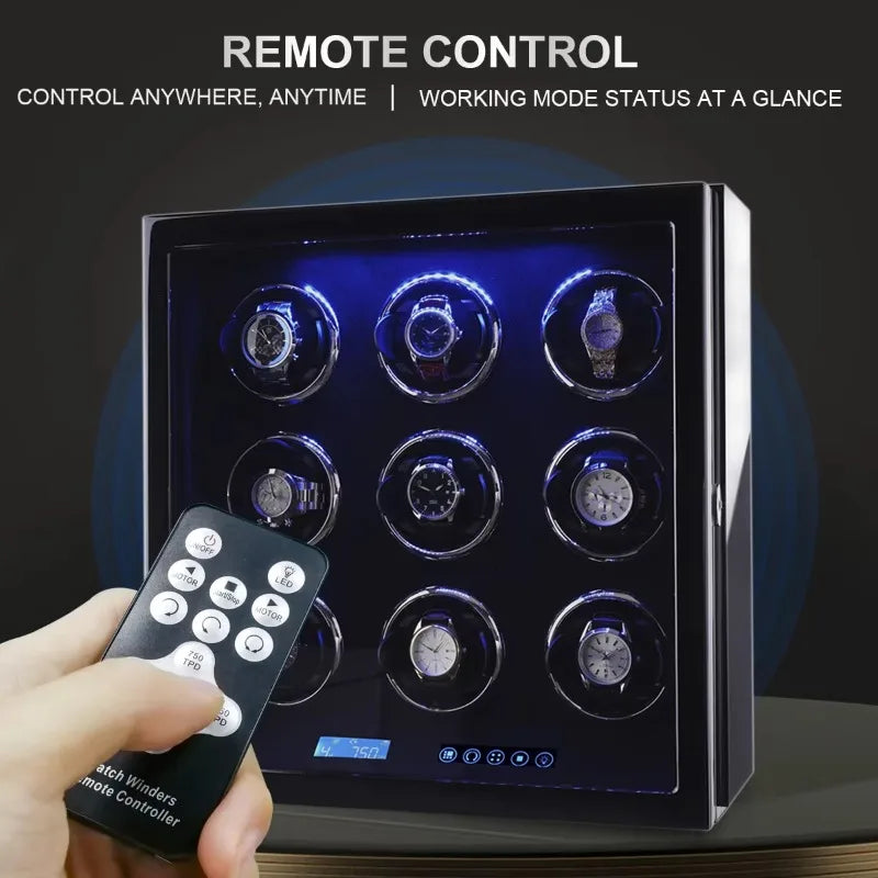 Elegant 9-Slot Watch Winder Box