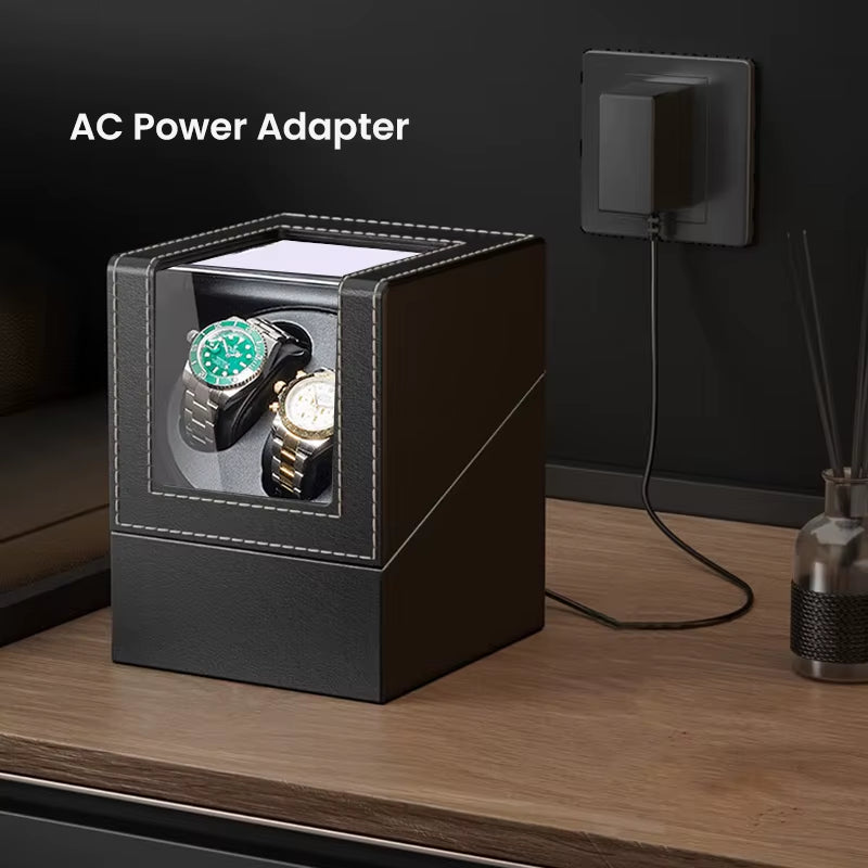 Double Watch Winder for Automatic Watches Automatic Watch Winder Leather Box 2 Slots Watch Winder for Men with Quiet Motor