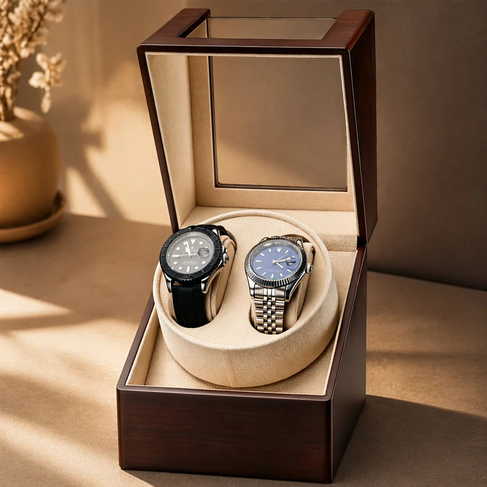 Luxury 2 Slots Watch Winder for Automatic Watches Box 2 Watches Rotating Storage Display Automatic Winding Universal