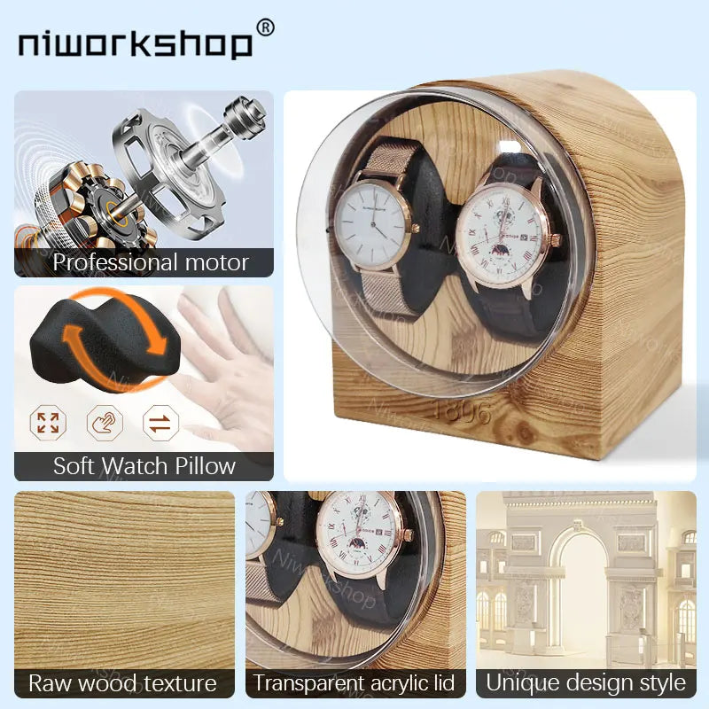 1Pc Niworkshop Automatic Watch Winder, 2 Slots Watch Storage Case with Quiet Motor, Soft Pillows for Men'S and Women'S Watches