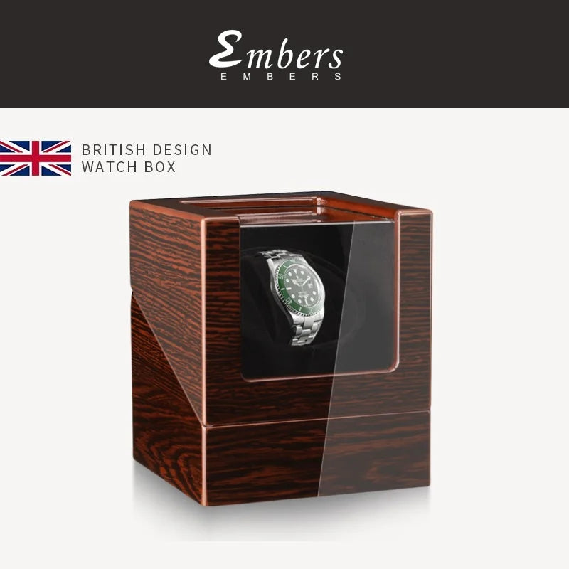 Luxry Wooden Watch Box Single Winder with Glass Storage Automatic Watch Case Battery Powered Shaker Mabuchi Motor