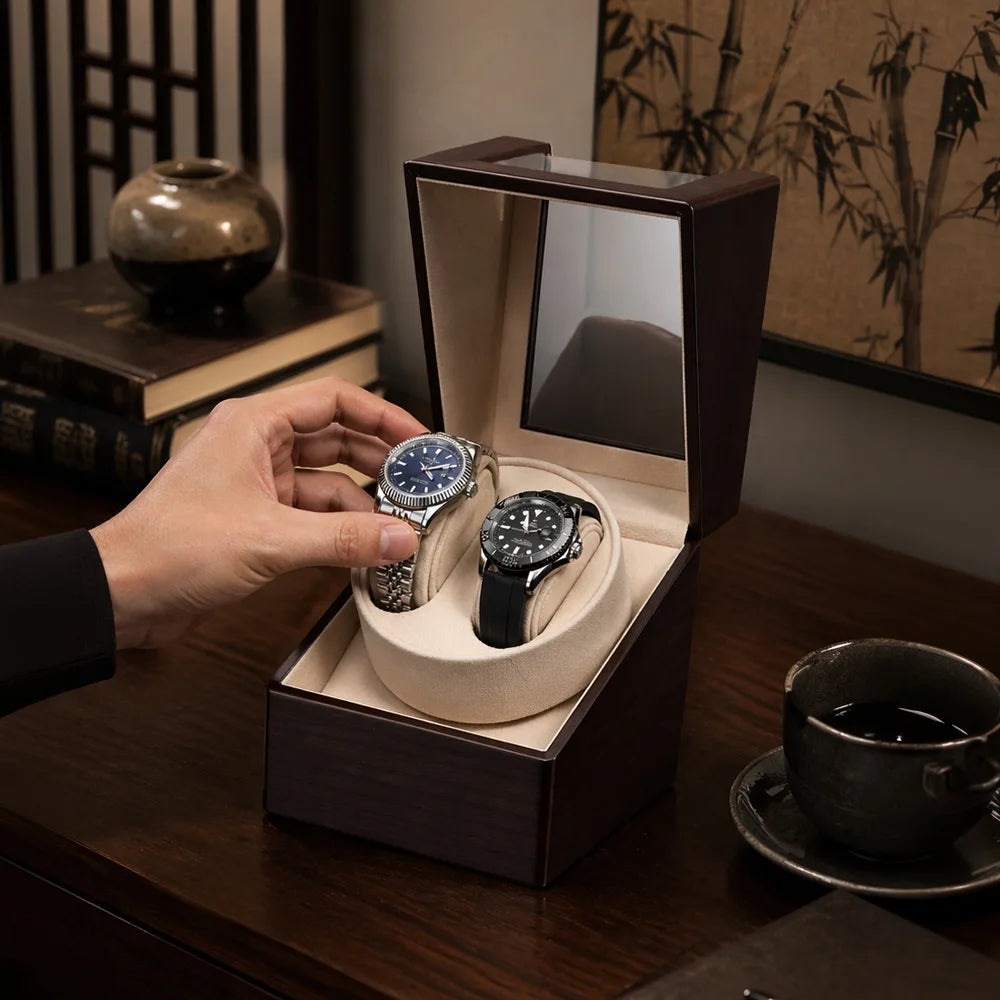 Luxury 2 Slots Watch Winder for Automatic Watches Box 2 Watches Rotating Storage Display Automatic Winding Universal