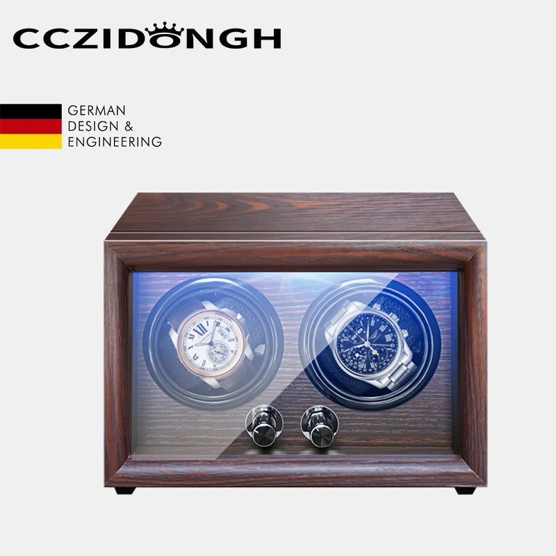 Mechanical Automatic Watch Winder Luxury Wood Watch Box Battery Installable with LED Light and Lid Sensor Watches Storage Box