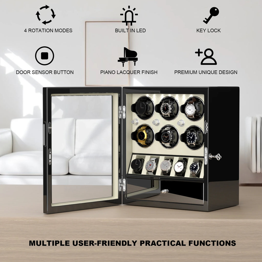 Watch Winder for Automatic Watches 2/4/6/8 Slots with Extra Storages Box with LED Light and Quiet Mabuchi Motor