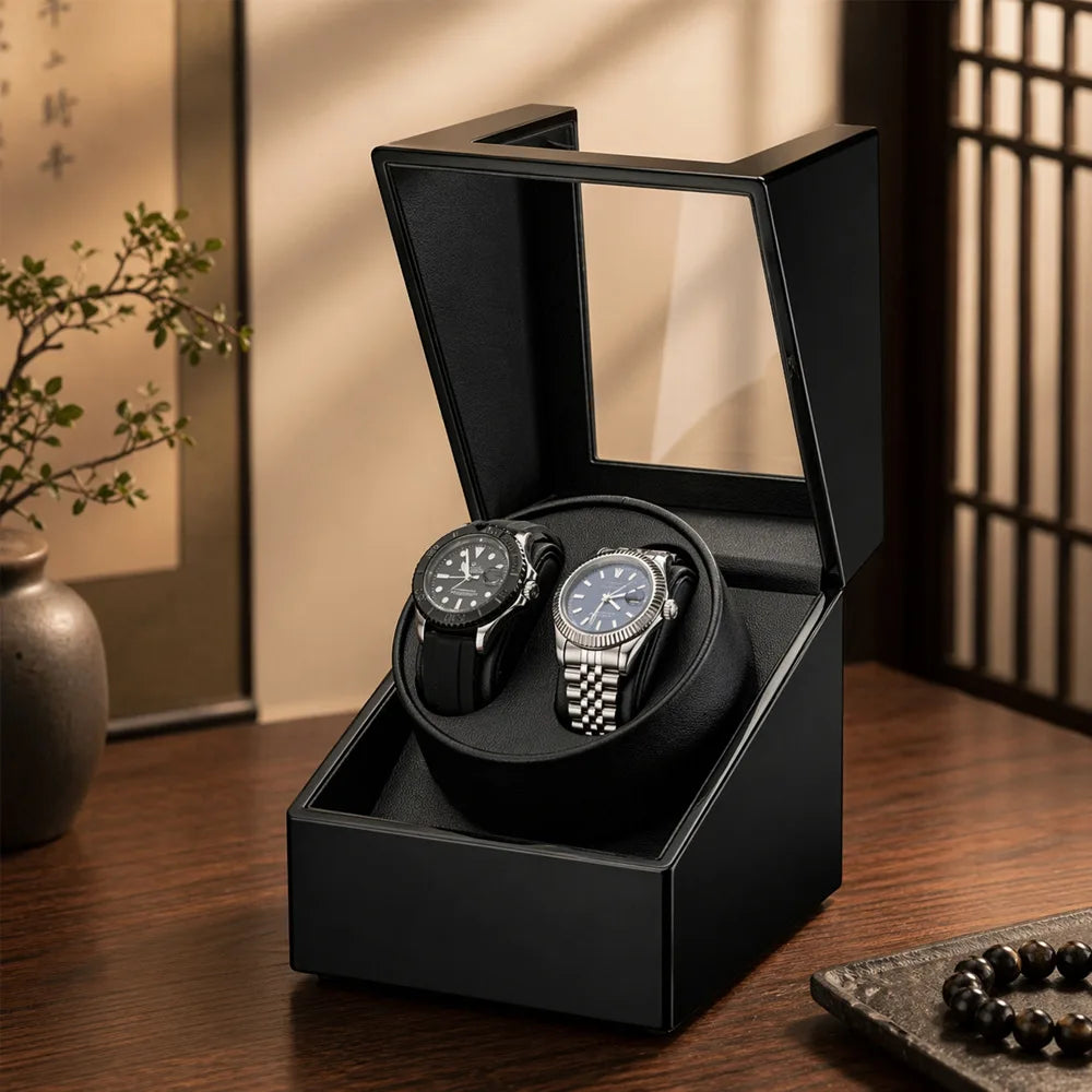 Luxury 2 Slots Watch Winder for Automatic Watches Box 2 Watches Rotating Storage Display Automatic Winding Universal