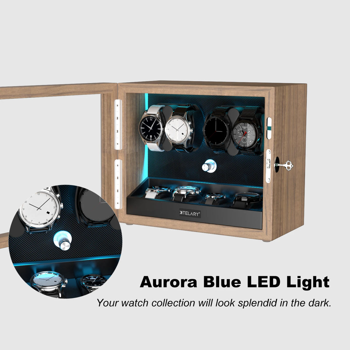 Automatic Watch Winder for Rolex 4/6/8/12 Slot Jewelry Display Box with Blue Light Storage Case for Collectors
