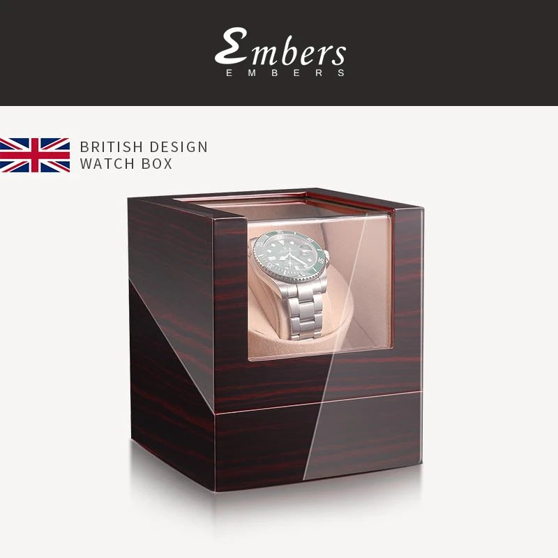 Luxry Wooden Watch Box Single Winder with Glass Storage Automatic Watch Case Battery Powered Shaker Mabuchi Motor