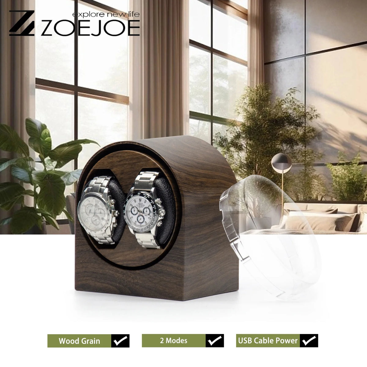 Automatic Watch Winder Wood Grain Color Usb Cable Supply Low Noise Flexible Pillow for Universal Watch Gifts for Friends