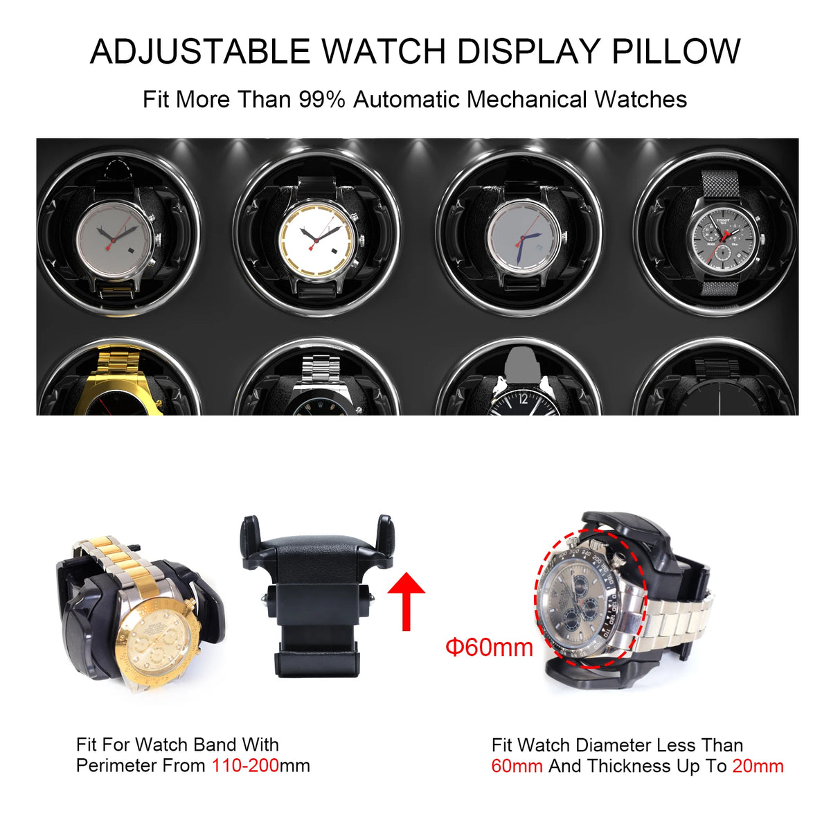 Watch Winder for Automatic Watches 2/4/6/8 Slots with Extra Storages Box with LED Light and Quiet Mabuchi Motor