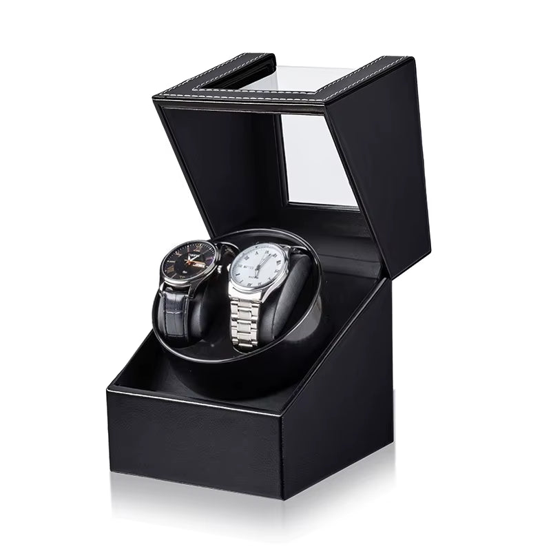 Double Watch Winder for Automatic Watches Automatic Watch Winder Leather Box 2 Slots Watch Winder for Men with Quiet Motor